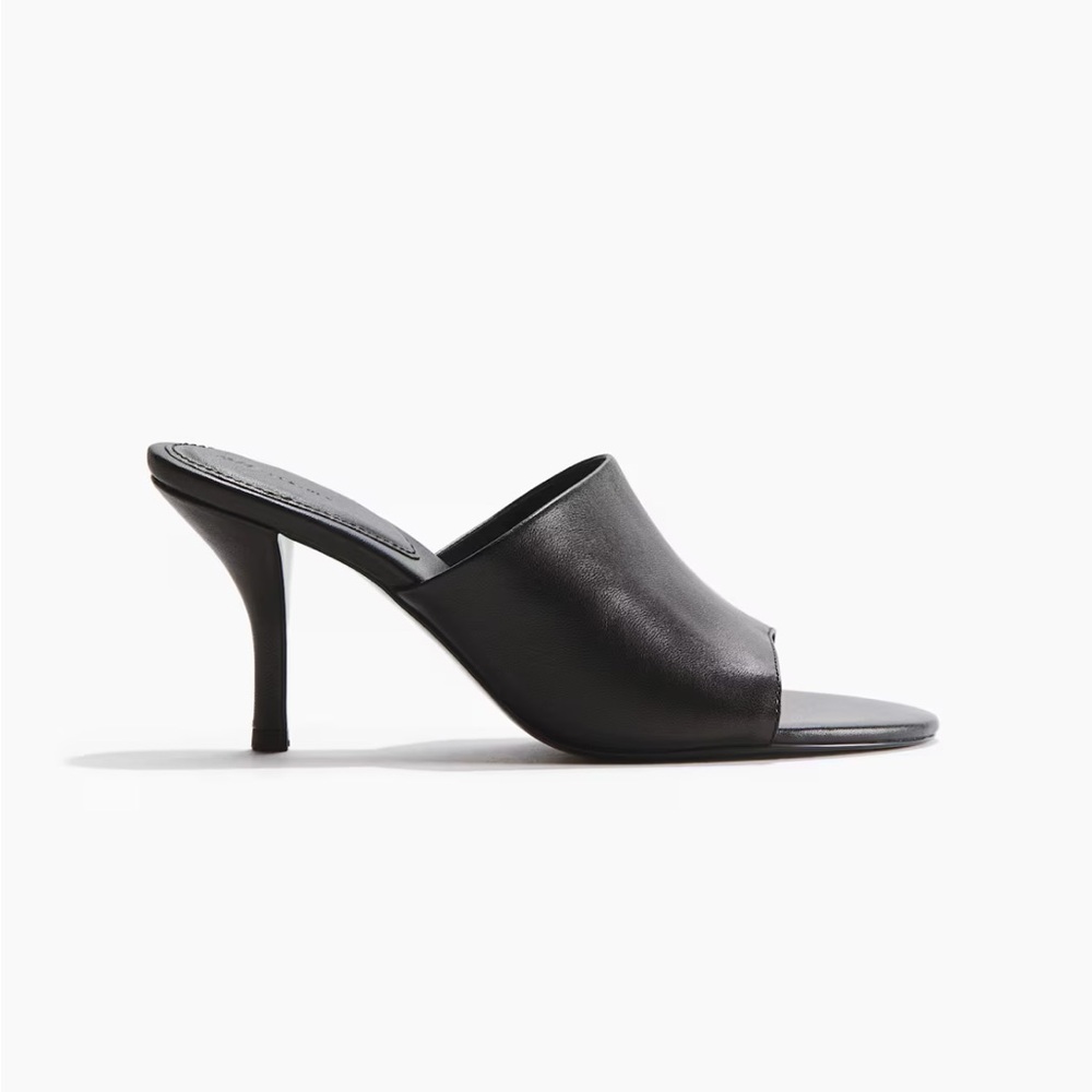 Black Leather Open-Toe kitten heel Mule size 6 - Picture 7 of 7